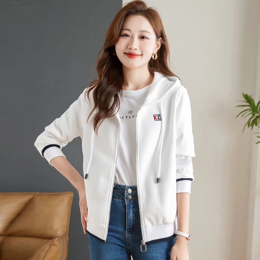 妈妈装2026年春秋运动外套显瘦连帽刺绣百搭长款上衣时尚户外显瘦