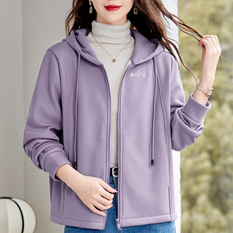 秋冬加绒加厚女士2026休闲百搭时尚减龄连帽女装长袖外套保暖