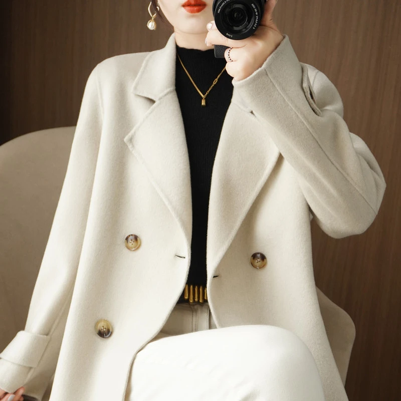 毛呢大衣女2024短款秋冬小个子宽松外搭反季西装领毛呢子外套潮流