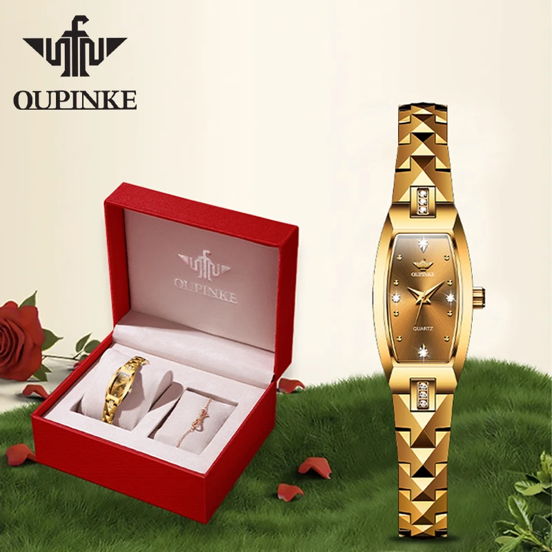 瑞士认证欧品客进口女ins网红防水镶钻手表女士小巧潮流正品金表