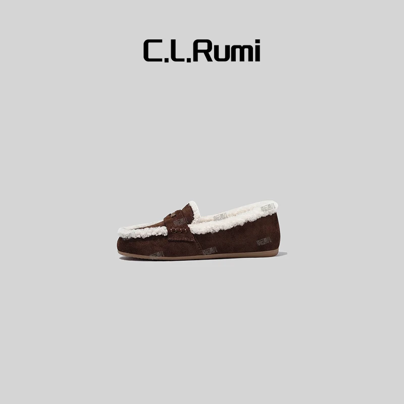 【燕子甄选】“加绒豆豆鞋”百搭平底保暖加绒羊毛豆豆乐福鞋6414pj