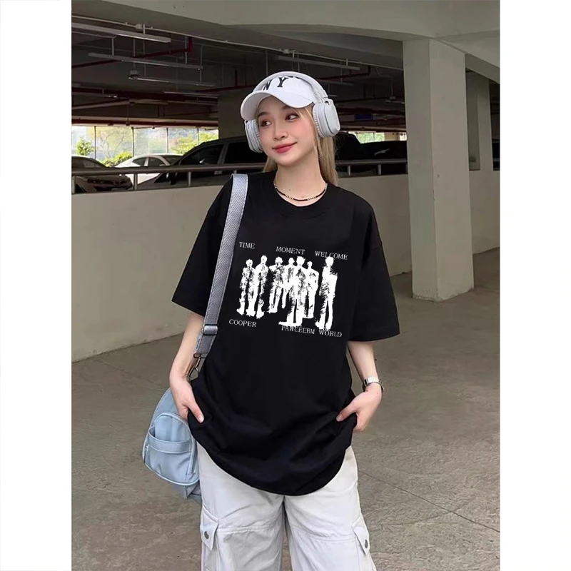 EUGO欧美风潮流宽松小众上衣印花夏季新款2024百搭纯棉短袖T恤女