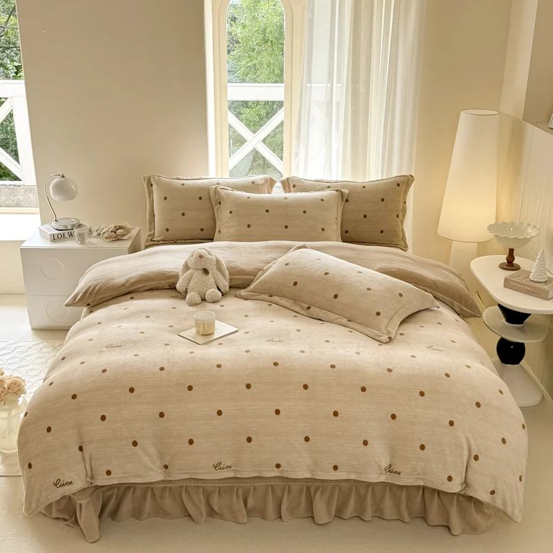 牛奶绒床盖四件套加绒加厚小清新冬季保暖四件套