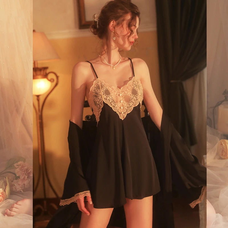 夫人【青柠】纯欲性感吊带睡裙女蕾丝诱惑露背新款春夏