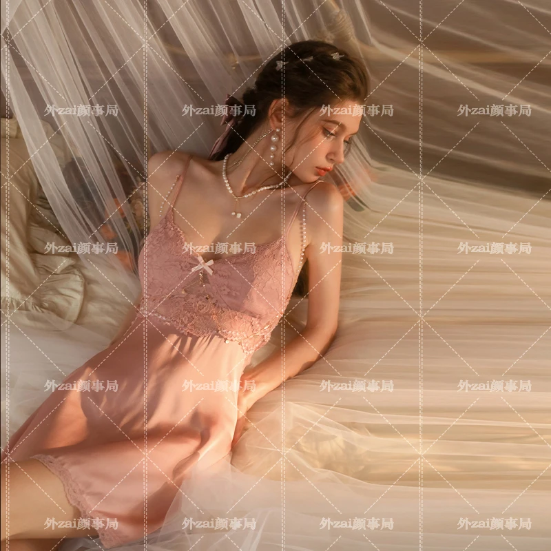 夫人【意合】性感冰丝睡裙女带胸垫V领薄款美背显瘦气质家居服