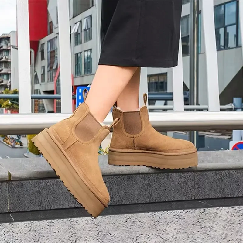 【小羊皮毛一体】厚底增高雪地靴女百搭加绒加厚保暖切尔西短靴