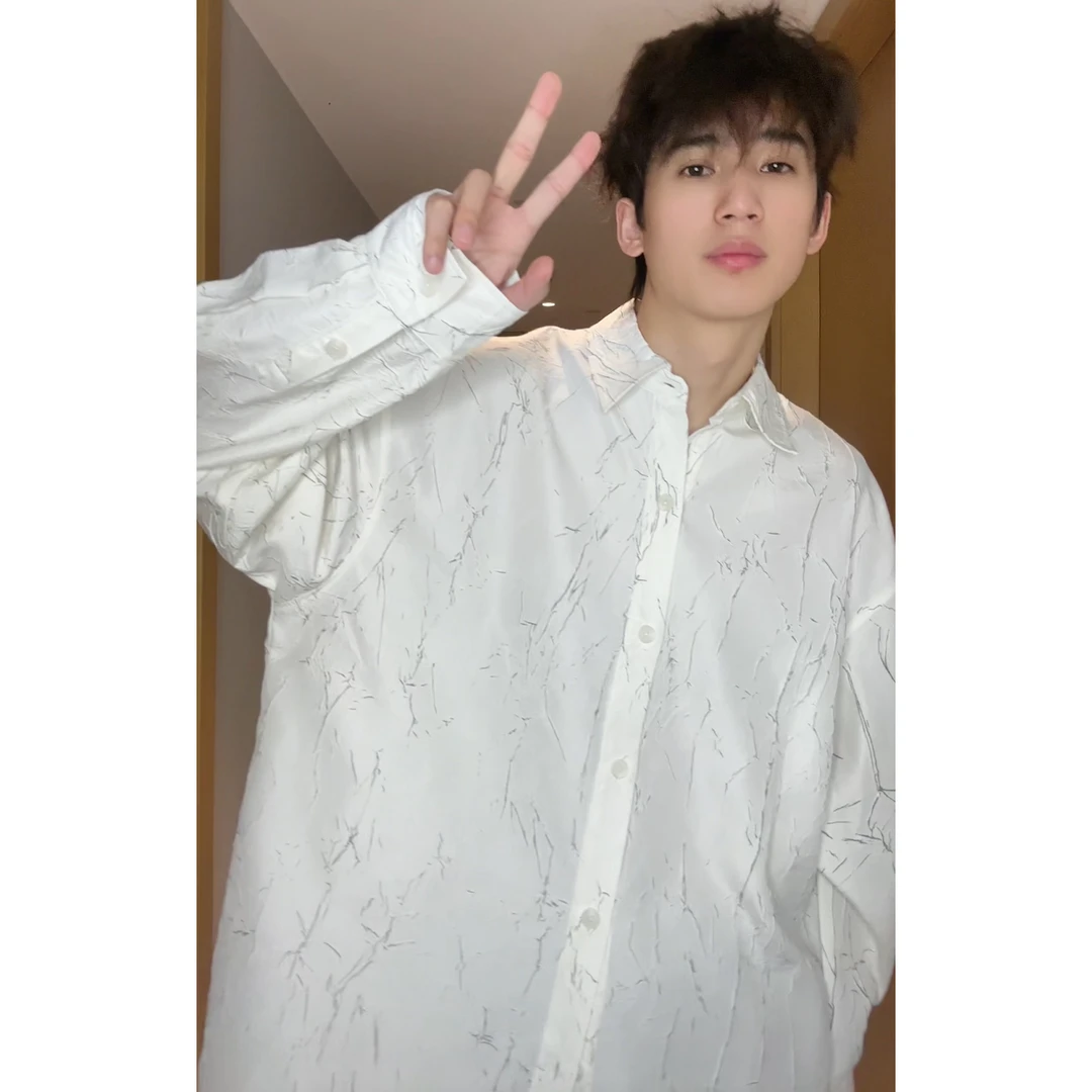 聪明陈 小众肌理感裂纹衬衫男高级感痞帅宽松衬衣情侣潮