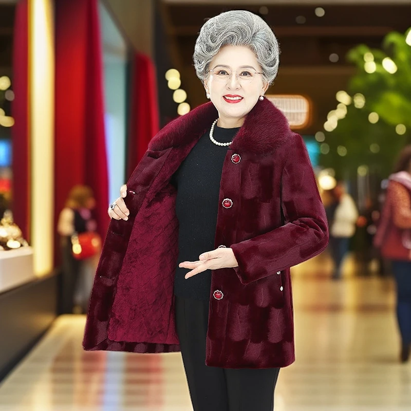 中老年人冬装女奶奶棉衣中长款加绒加厚60岁70妈妈装保暖老人大衣