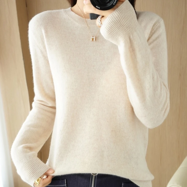 套头百搭2024年女短款显瘦初夏季圆领毛衣宽松长袖打底针织衫