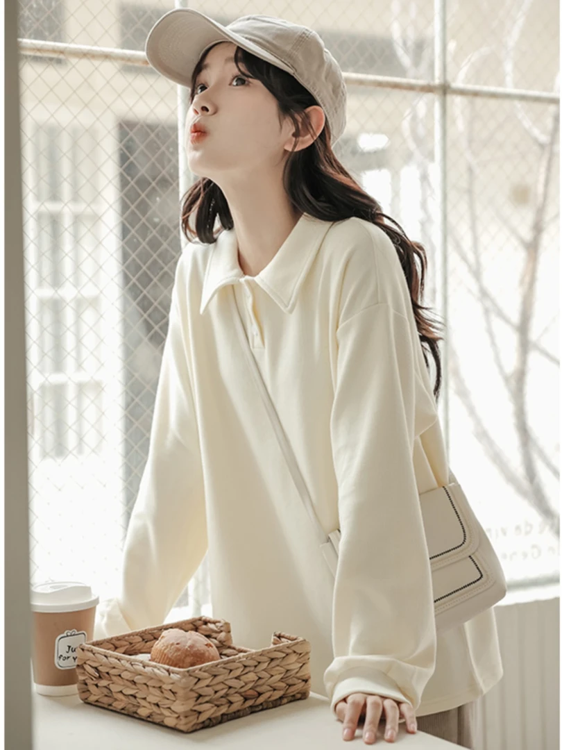 学院风polo领卫衣长袖t恤女春秋季2024新款设计感小众上衣小个子