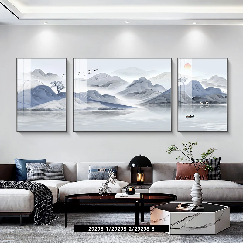 客厅装饰画山水画挂画大气高端沙发背景墙壁画现代简约家庭三联画