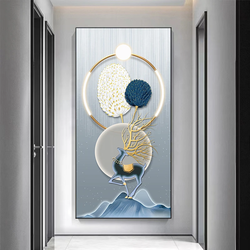 现代简约入户客厅走廊壁画轻奢风过道竖版大气高端挂画晶瓷装饰画
