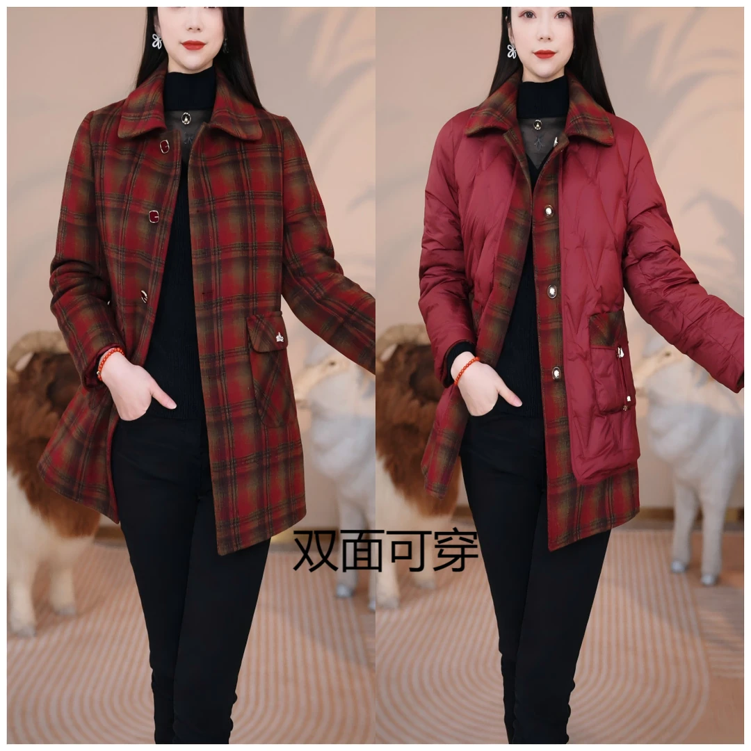 璐娅娜【直播专享】2024年秋冬鸭绒羽绒服大衣羊毛中老年外套女装