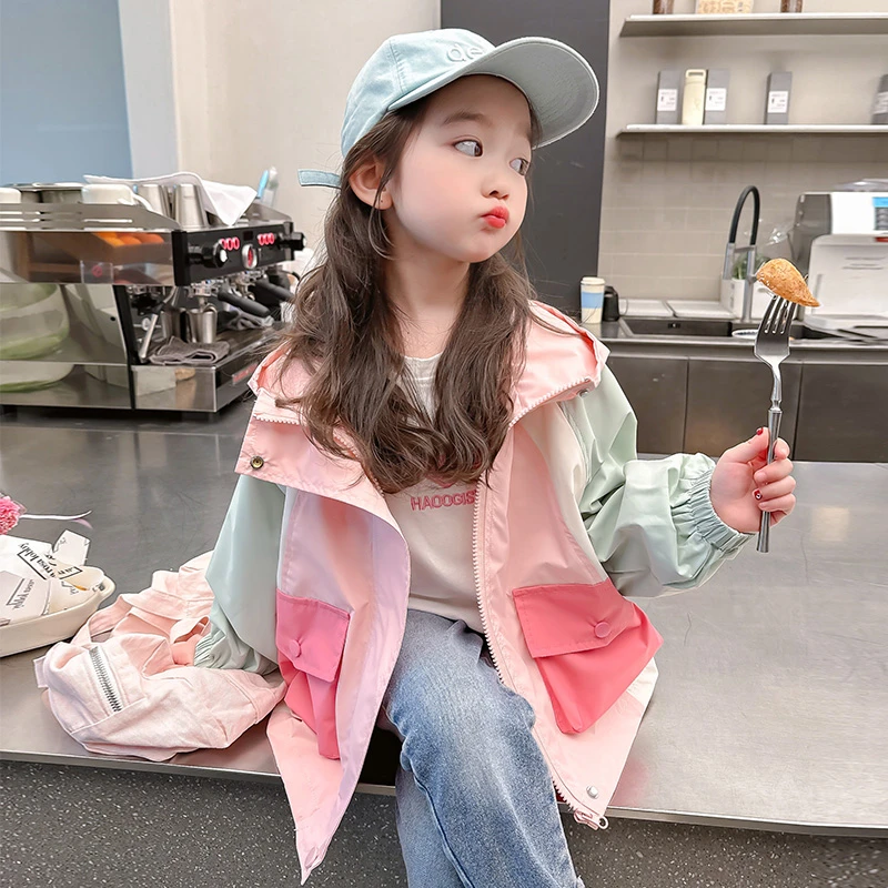 女童春装外套女宝宝春款时尚洋气拼色冲锋衣儿童春季新款休闲衣服