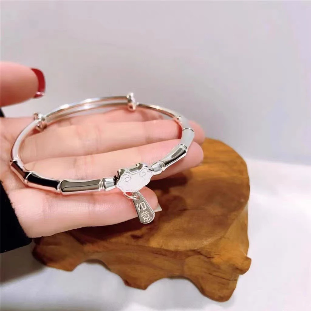 足银手镯 9999纯银如意锁竹节新款手镯时尚【827】