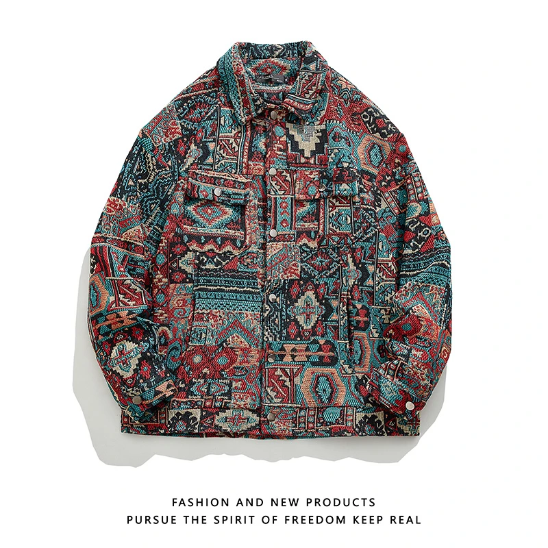 长袖衬衫夹克男民族风色织宽松上衣服秋季青少年学生潮牌个性外套