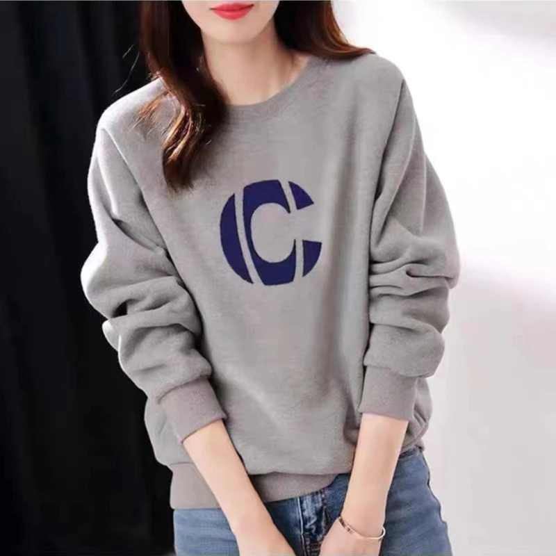 潮流卫衣印花休闲运动时尚上衣落肩男女同款情侣圆领（华棉C字母）