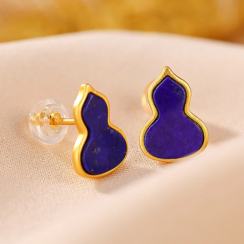 小银匠青金石925银葫芦耳钉女中式高级感玉石耳饰耳环礼物送女友