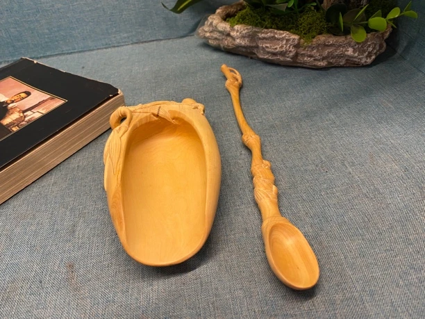 黄杨木材质茶则荷则茶具配件手工雕刻孤品尺寸14*7*4