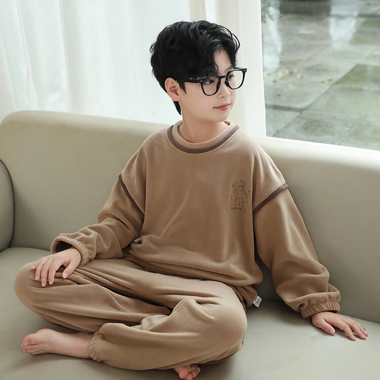 儿童睡衣男童法兰绒秋冬季保暖家居服中大童男孩加厚外穿套装加绒