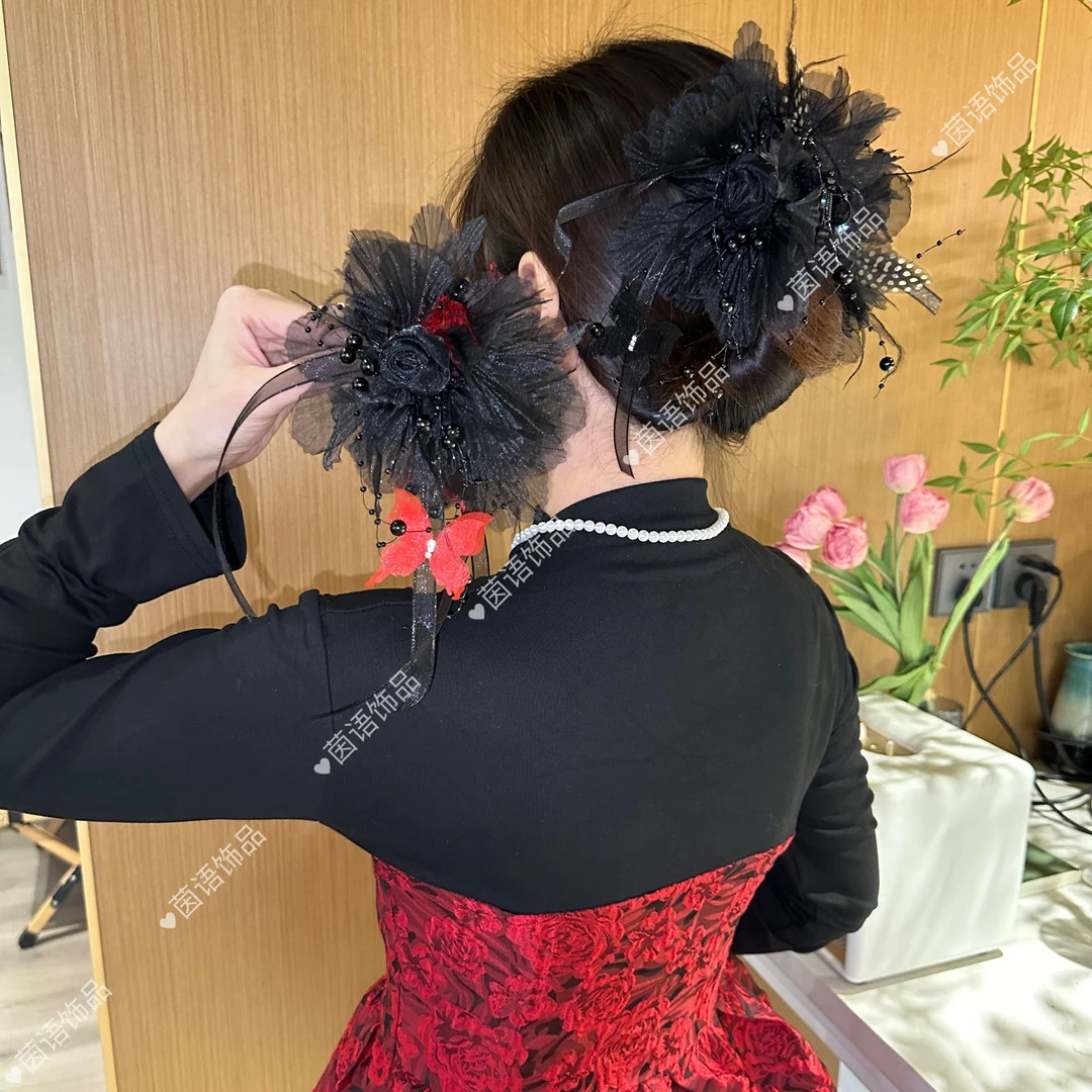 【丝带蝴蝶仙子】原创设计2025新款飘带复古气质百搭鲨鱼夹流苏抓夹