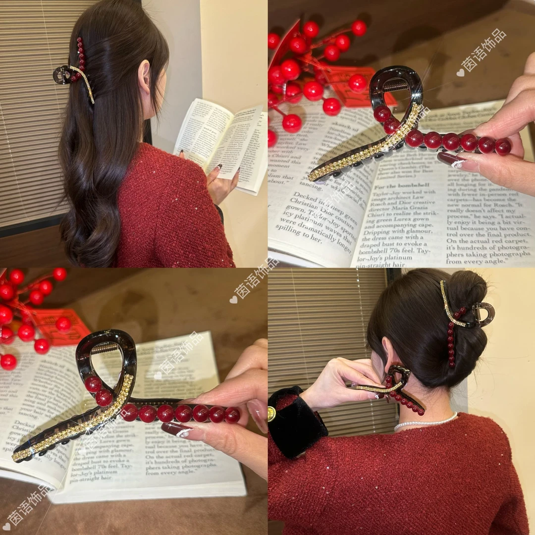 茵语 2024秋冬新款红豆抓夹气质鲨鱼夹轻奢百搭后脑勺夹优雅简约