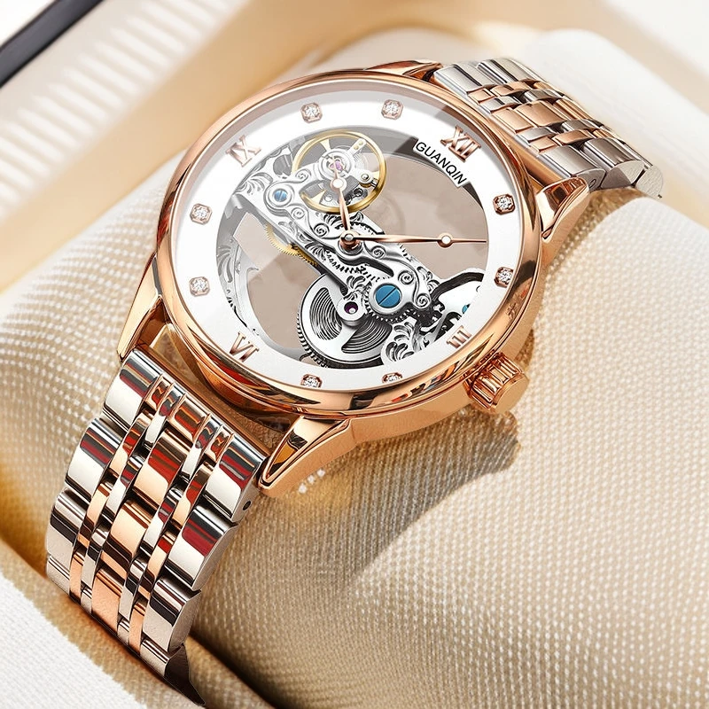 冠琴男士机械表双面镂空陀飞轮全自动手表男时尚夜光防水腕表潮流