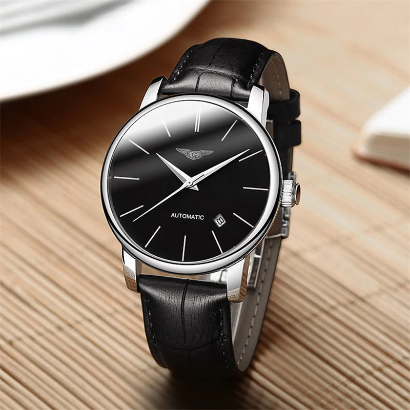 冠琴手表机械表全自动防水真皮时尚潮流学生商务休闲高档精钢男表