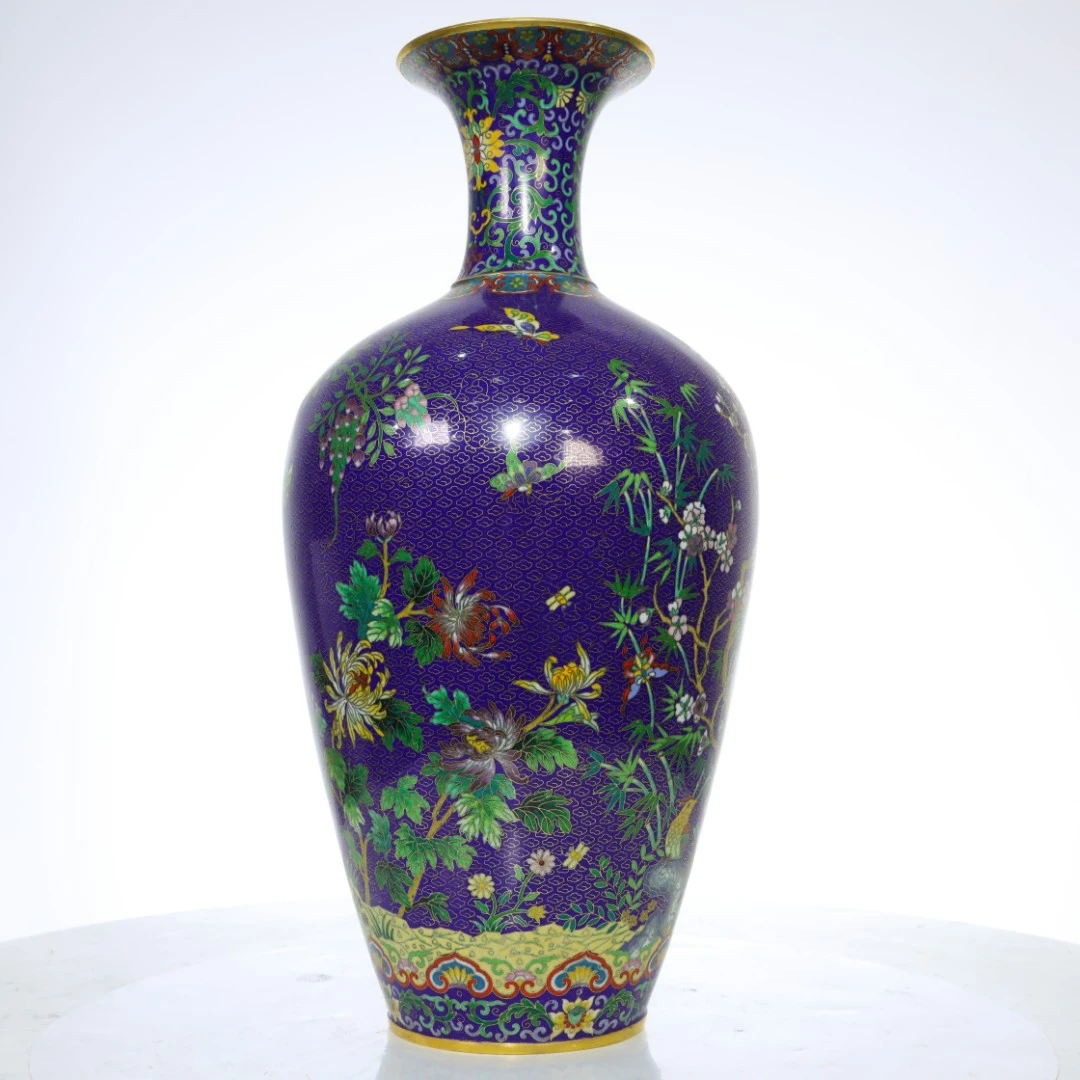 全铜   珐琅  花鸟锦鸡玉壶春瓶摆件