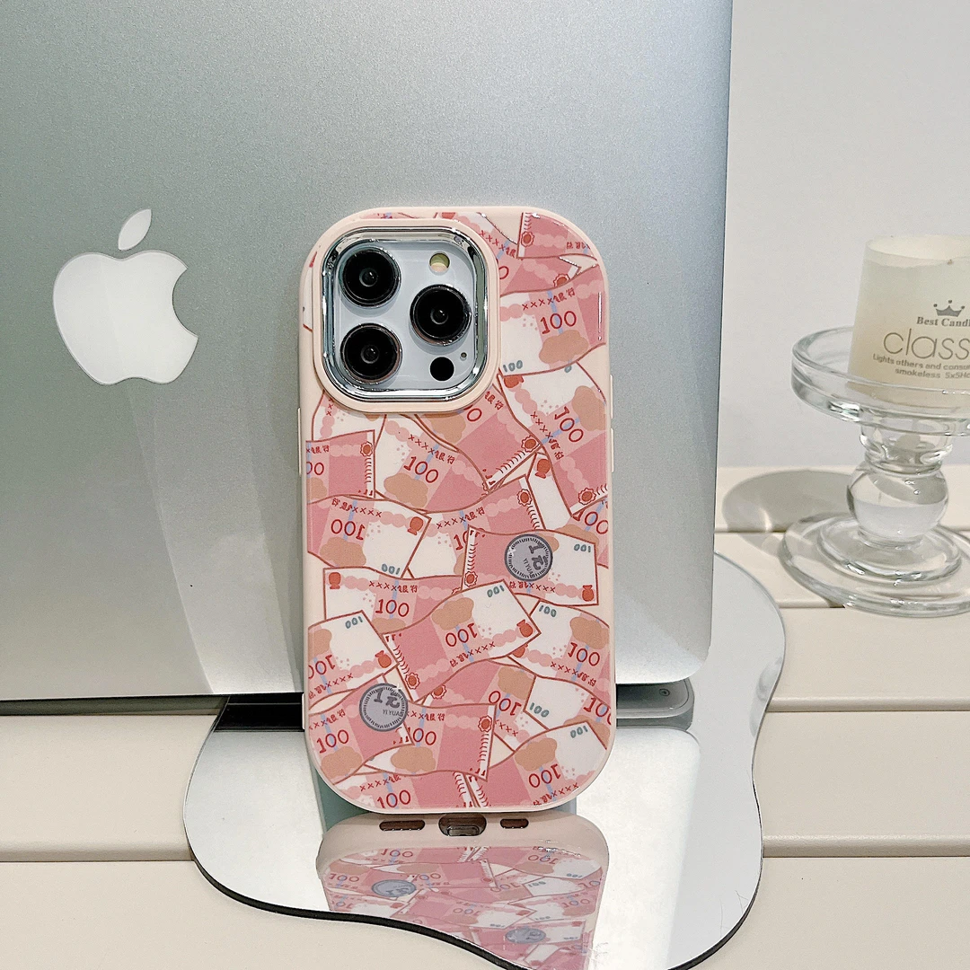 银镜小胖墩适用苹果15/iPhone/华为手机壳包边个性保护套网红创意