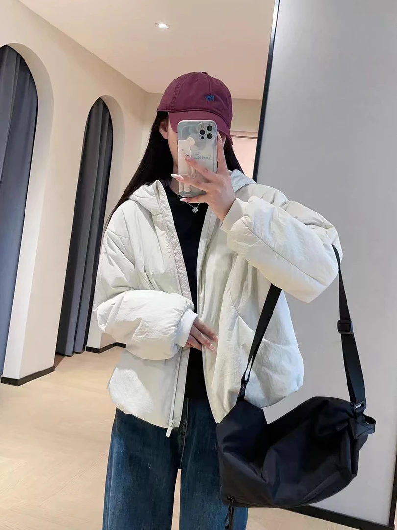 纯色夹棉连帽棉衣2024冬季新款宽松时尚百搭休闲长袖棉衣保暖外套