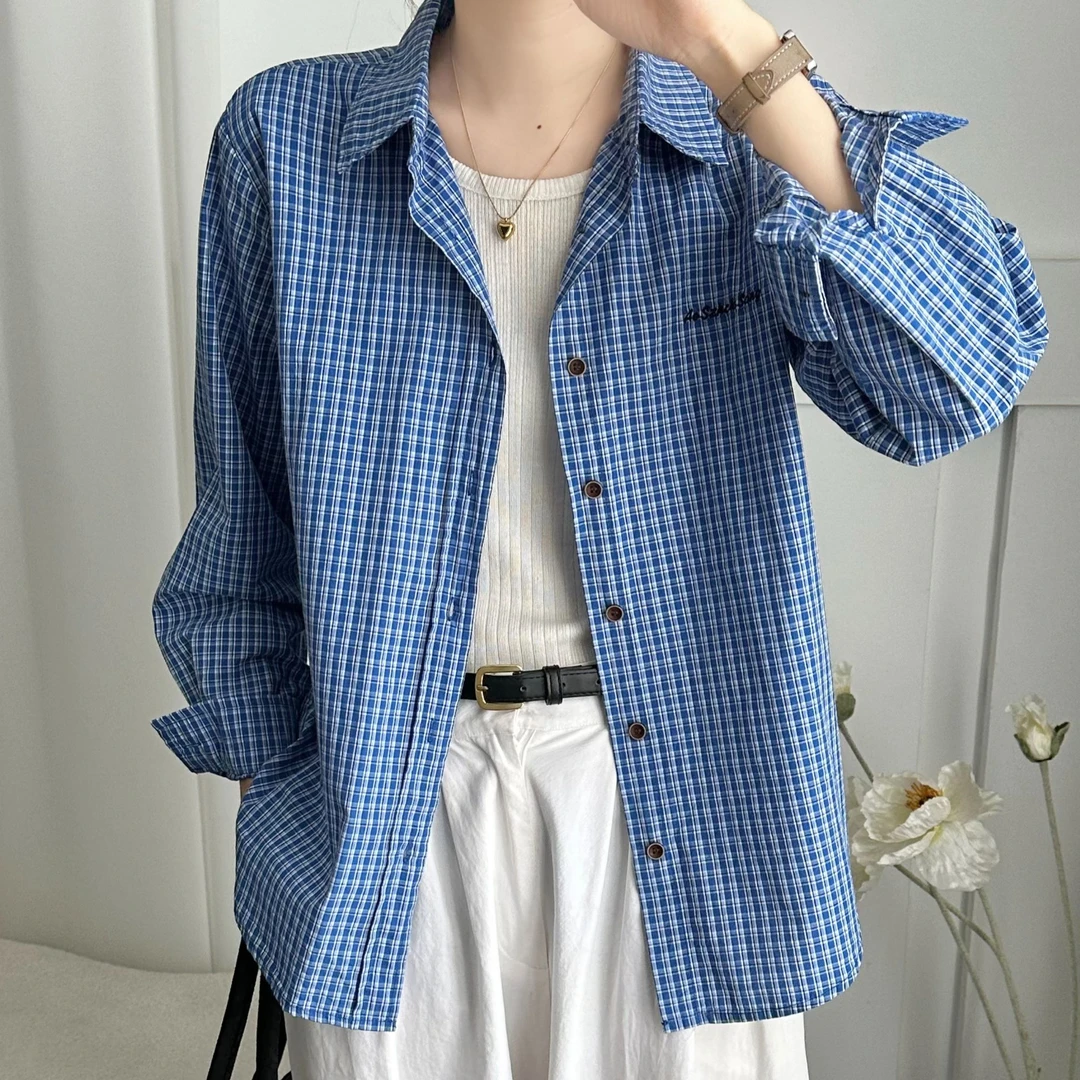 2025春季新款宽松格子衬衫女设计感小众时尚洋气减龄百搭通勤上衣