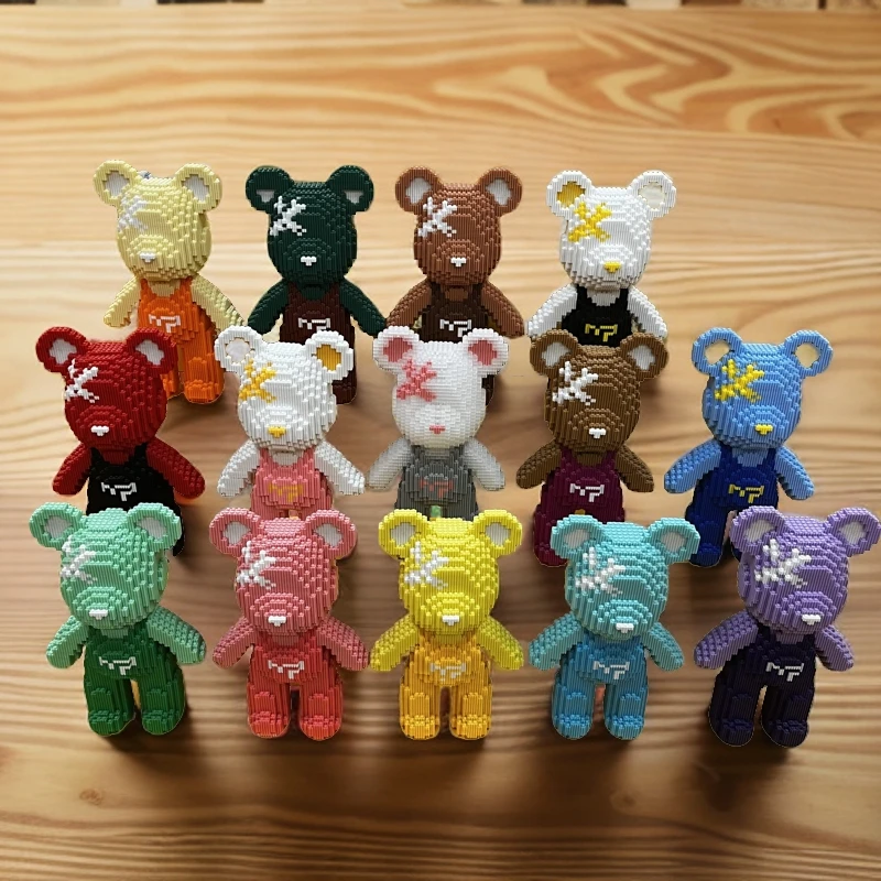 14只不同颜色的背带熊益智拼装玩具积木墙摆件