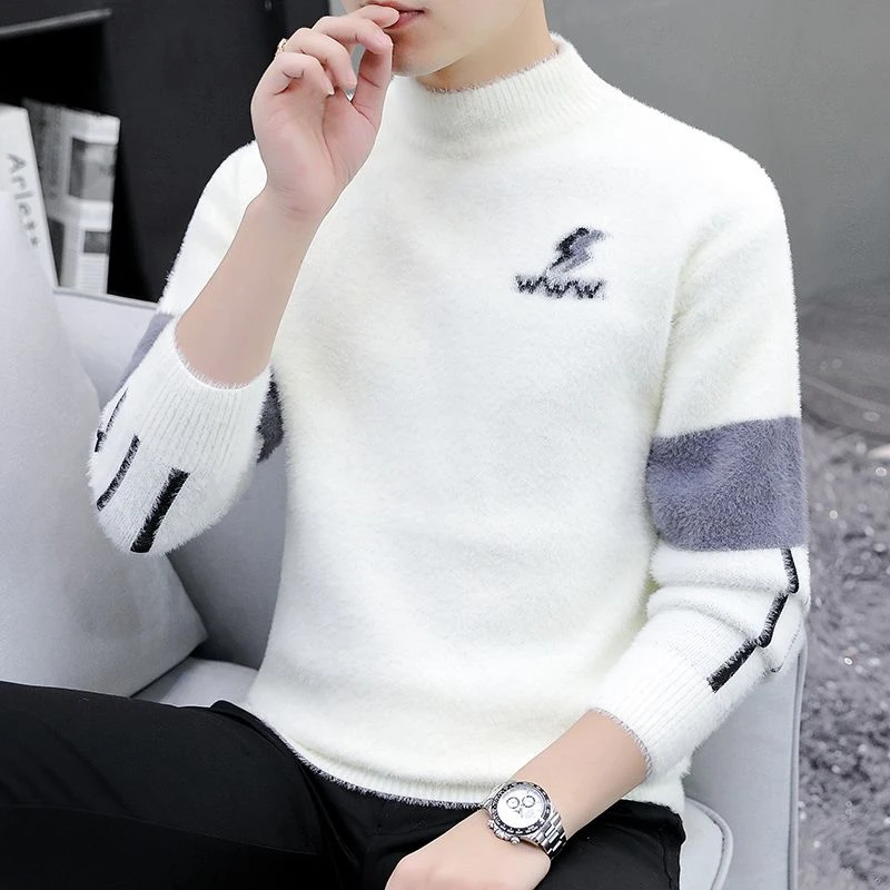 啄木鸟高档半高领毛衣男士秋冬季针织打底衫青年冬季防寒毛线衣潮
