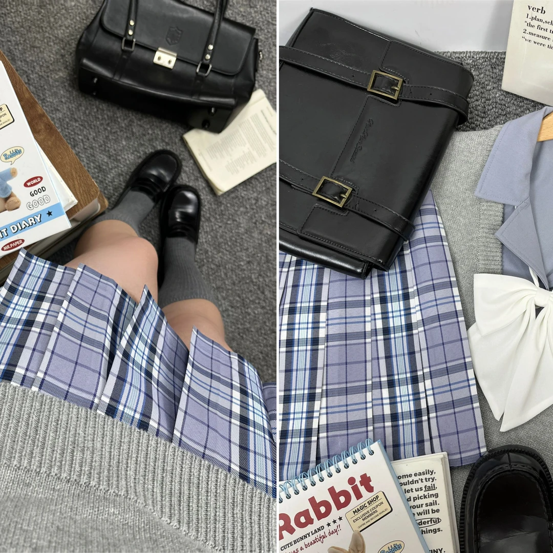 浅藤中/白鹿之森原创紫格百褶裙高级日系学院风jk格裙半身裙