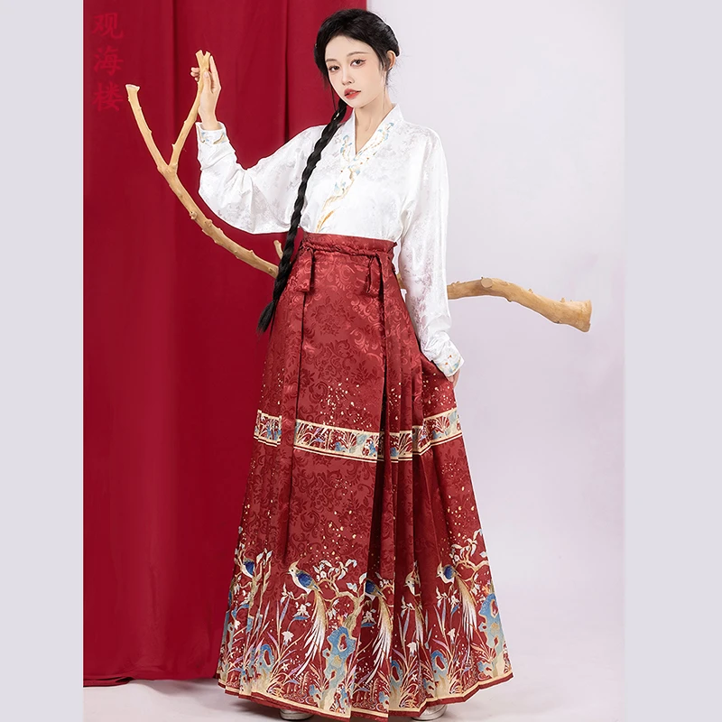 阿喜汉服女灵秀明制新中式秋冬马面裙提花传统中国风日常百搭2023