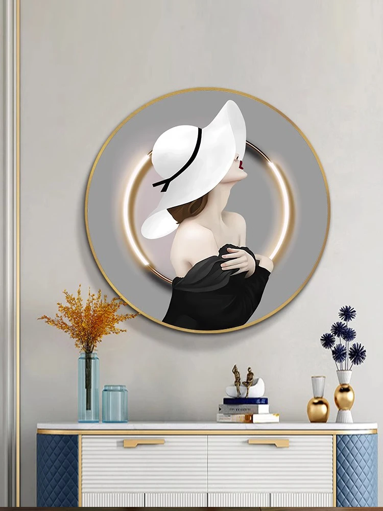 （福利品）美女人物圆形装饰画客厅背景墙餐厅挂画玄关走廊卧室壁画