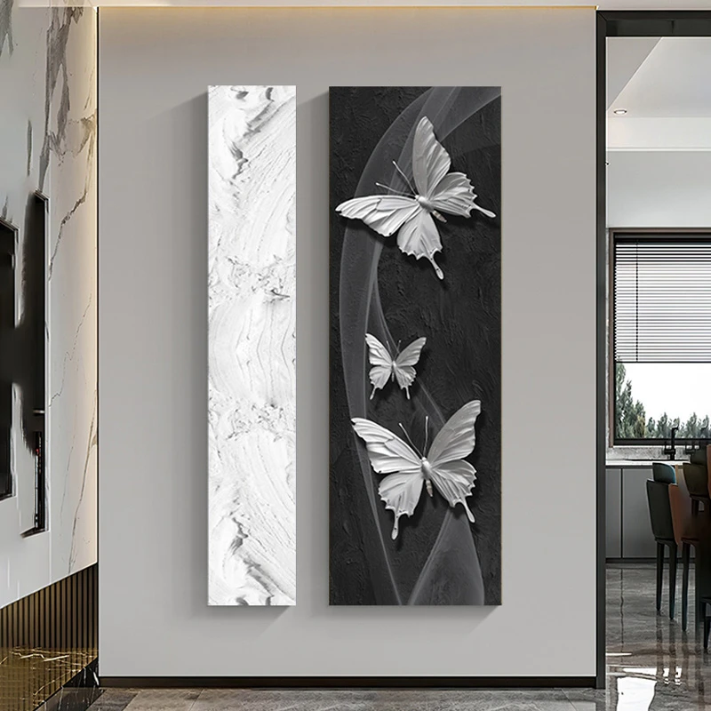 侘寂风玄关装饰画黑白灰蝴蝶走廊过道挂画极简抽象入户高级感壁画