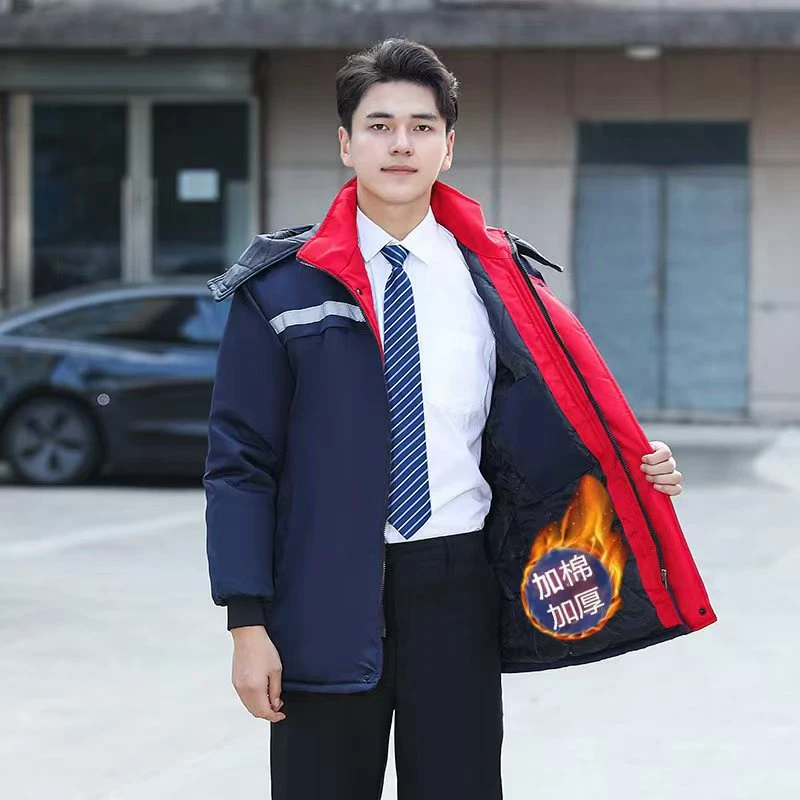 冬季劳保服棉服中长款加厚棉服反光防寒保暖工人工地汽修保暖抗寒