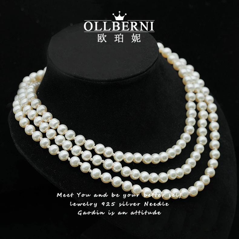 非金属仿珍珠项链 气质白色百搭长款经典秋冬长链时尚毛衣链-2051