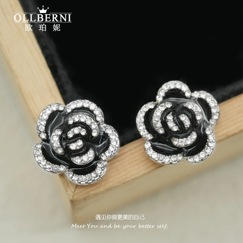 铜合金耳饰 【黑茶】小香风耳环轻奢小众气质百搭简约精致耳钉-5042