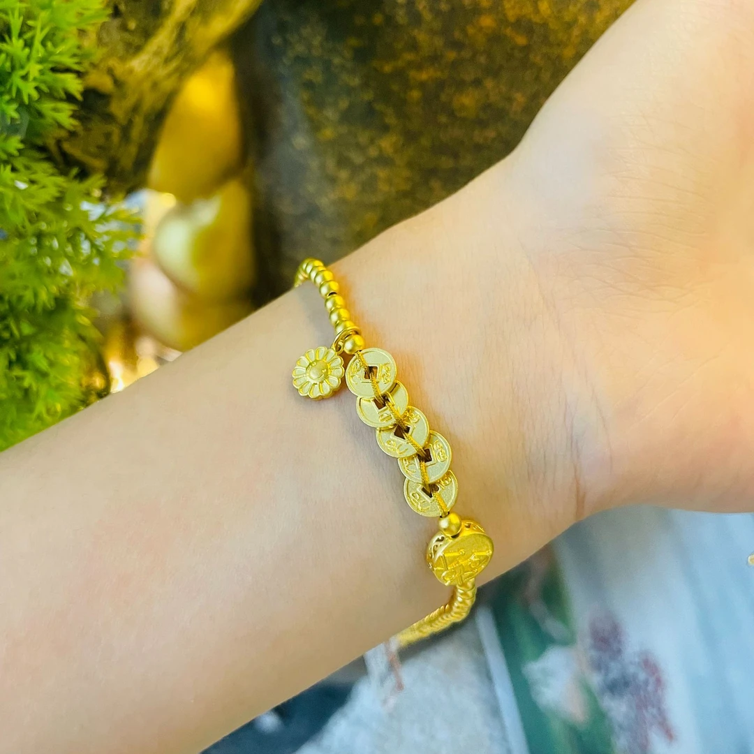 足金999 5D硬金工艺五帝钱黄金手串传承百搭素款