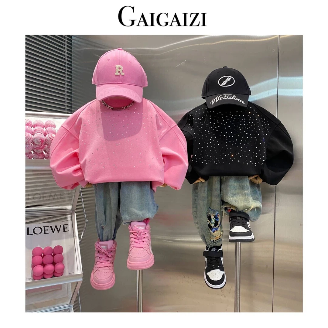 GZ-童装 【闪闪春日】设计师定制款重工立体压钻2024中大童圆领卫衣