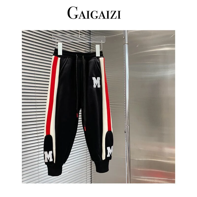 Gaigaizi-童装 运动少年重工刺绣拼接2023秋中大童休闲运动裤