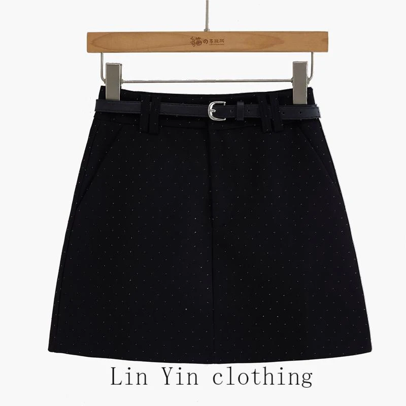 大林女装-重工烫钻高腰a字西装半身裙春夏季时尚百搭防走光短裙女