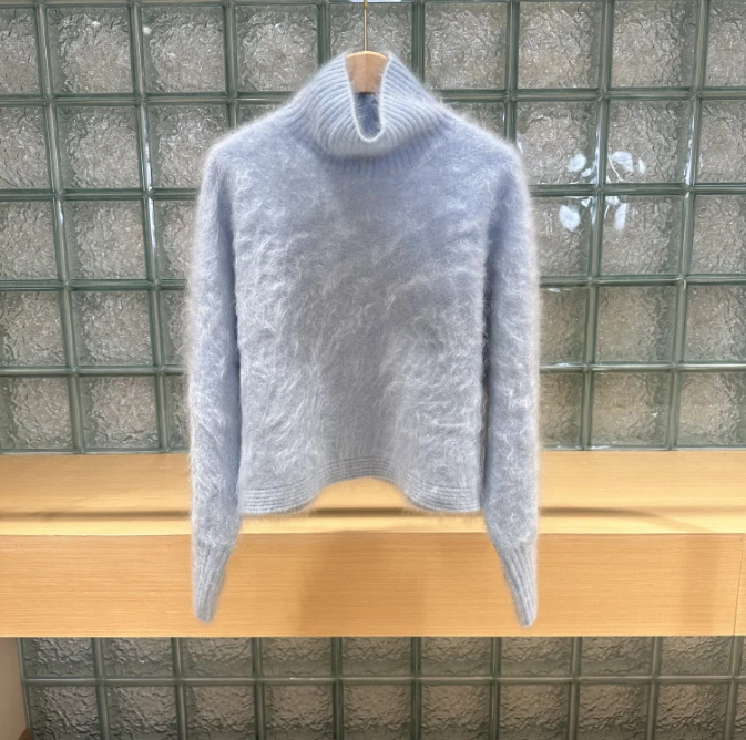 【小甜豆】100%山羊绒时尚高领长袖女士短款拉毛秋冬套衫ZY23061