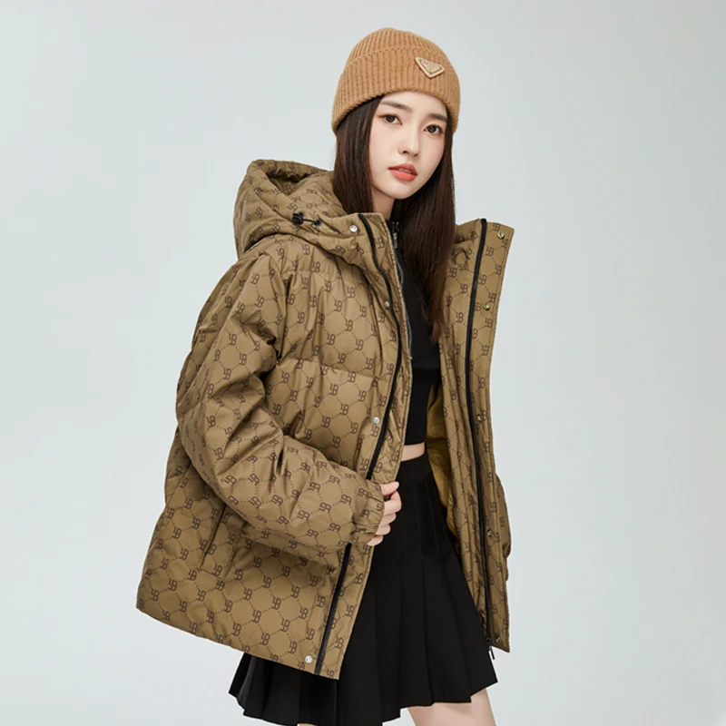 达人专属鸭宝宝羽绒服男女同款厚款短款户外宽松连帽印花防风运动