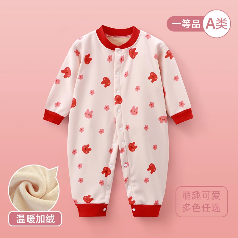 新生婴儿衣服秋冬季装连体衣宝宝保暖加绒无骨睡衣满月服外出抱衣