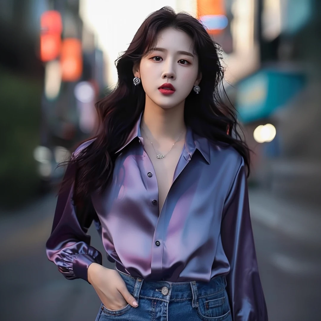 气质紫色缎面衬衫女春秋季法式轻奢小众设计时尚衬衣独特绝美上衣