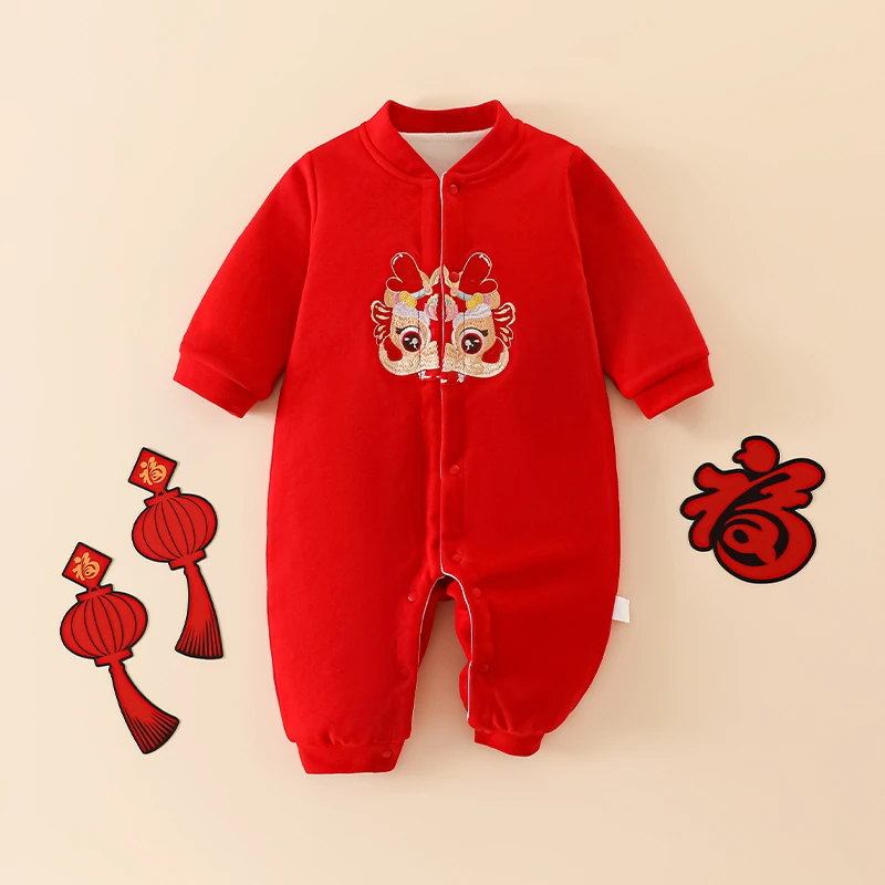 刺绣加绒款婴幼儿服饰宝宝婴儿纯棉无骨秋冬新款